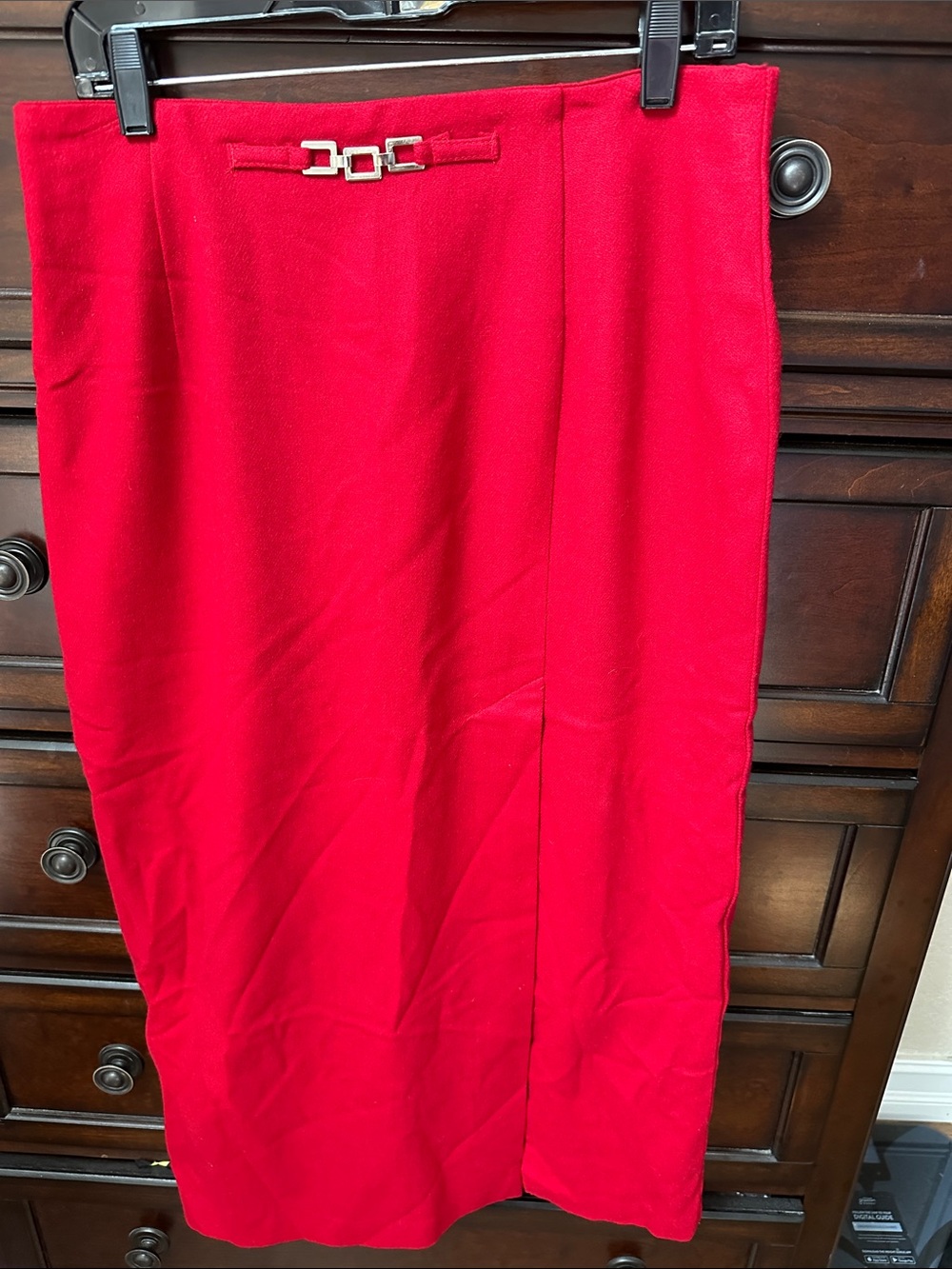 INC International Concepts Bright Red Pencil Skirt with Gold Accent